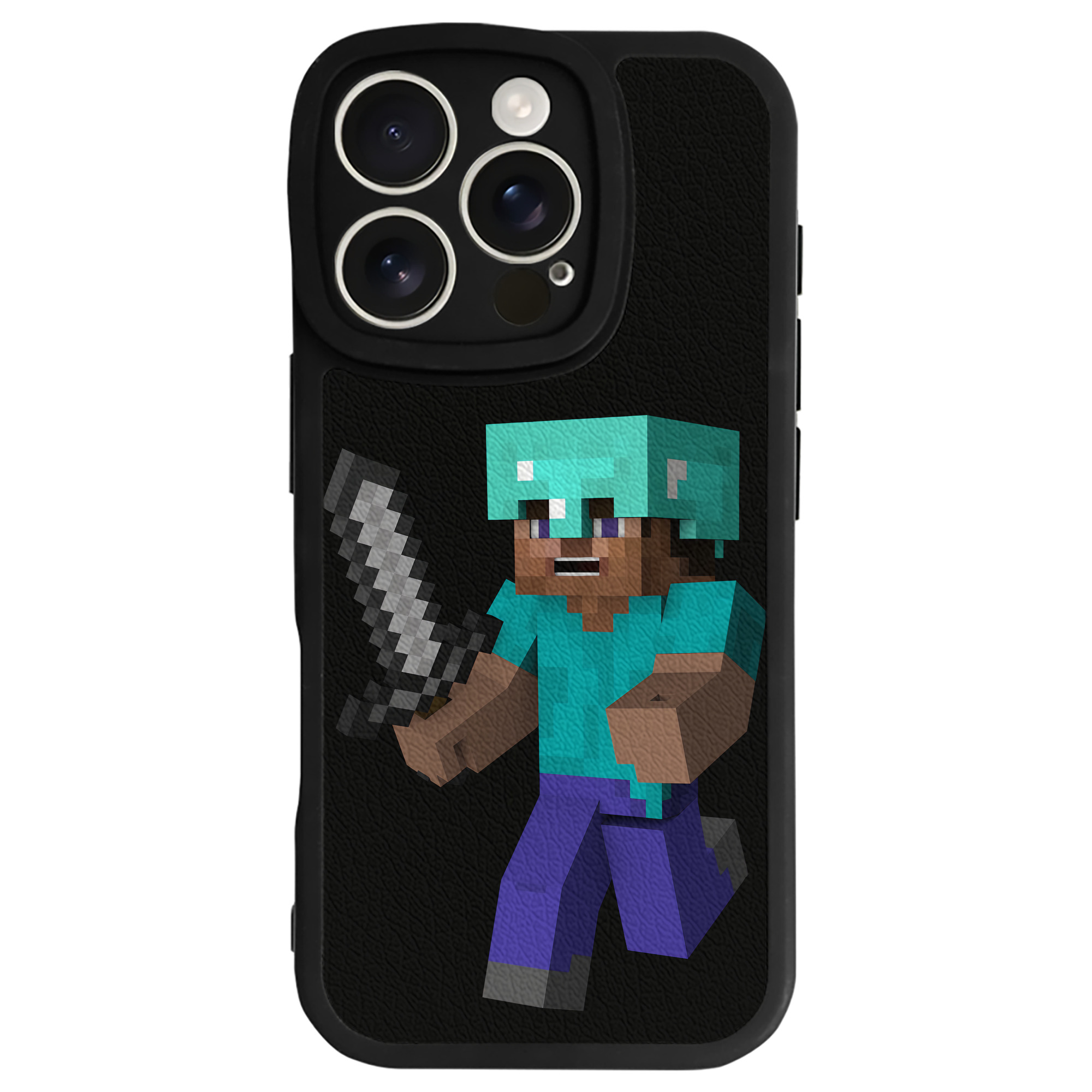 （画像用） マインクラフト ブロックの世界 Minecraft MC Block world 【iPhone 16シリーズ対応】シリコンスマホケース（レザー調） 材質：シリコン